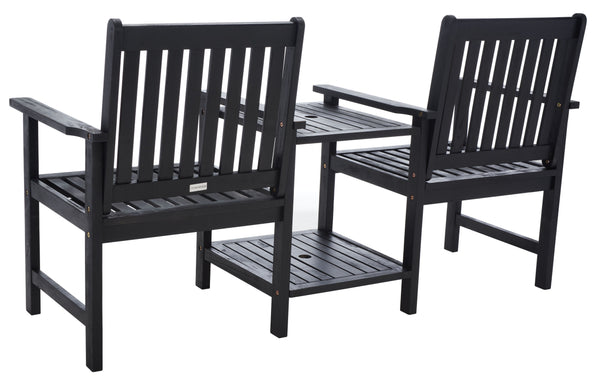 Safavieh Brea Twin Seat Outdoor Bench - Eco-friendly Acacia Wood With Umbrella Drink Table For Porch & Patio Black Wood Pat7014d