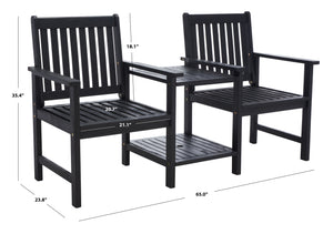 Safavieh Brea Twin Seat Outdoor Bench - Eco-friendly Acacia Wood With Umbrella Drink Table For Porch & Patio Black Wood Pat7014d