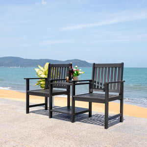 Safavieh Brea Twin Seat Outdoor Bench - Eco-friendly Acacia Wood With Umbrella Drink Table For Porch & Patio Black Wood Pat7014d