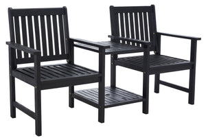 Safavieh Brea Twin Seat Outdoor Bench - Eco-friendly Acacia Wood With Umbrella Drink Table For Porch & Patio Black Wood Pat7014d