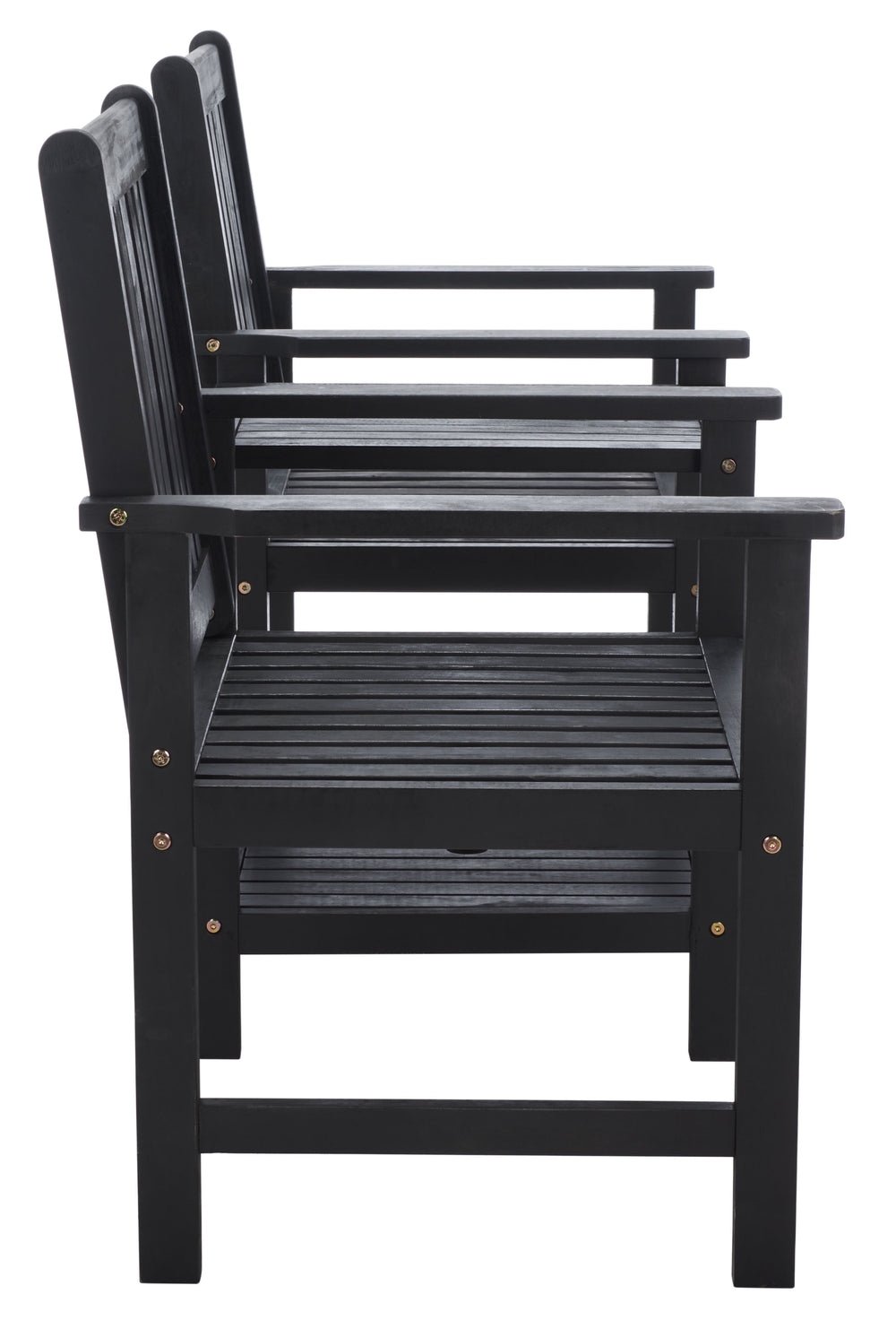 Safavieh Brea Twin Seat Outdoor Bench - Eco-friendly Acacia Wood With Umbrella Drink Table For Porch & Patio Black Wood Pat7014d