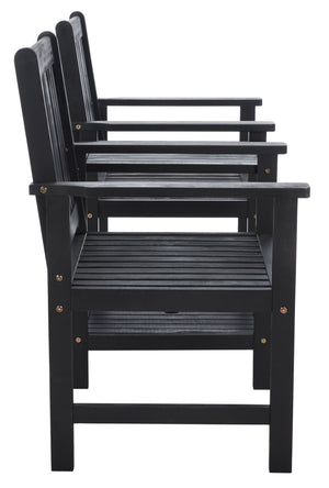 Safavieh Brea Twin Seat Outdoor Bench - Eco-friendly Acacia Wood With Umbrella Drink Table For Porch & Patio Black Wood Pat7014d