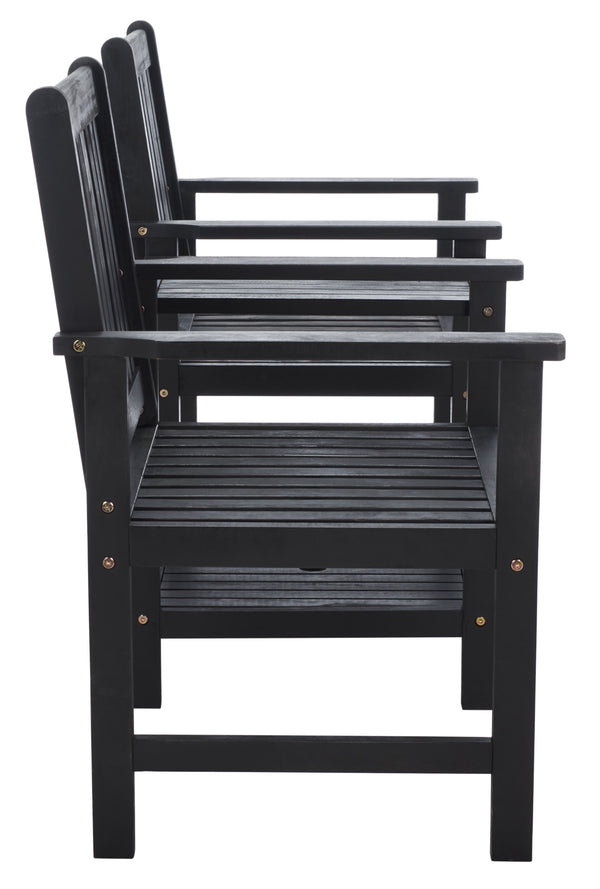 Safavieh Brea Twin Seat Outdoor Bench - Eco-friendly Acacia Wood With Umbrella Drink Table For Porch & Patio Black Wood Pat7014d