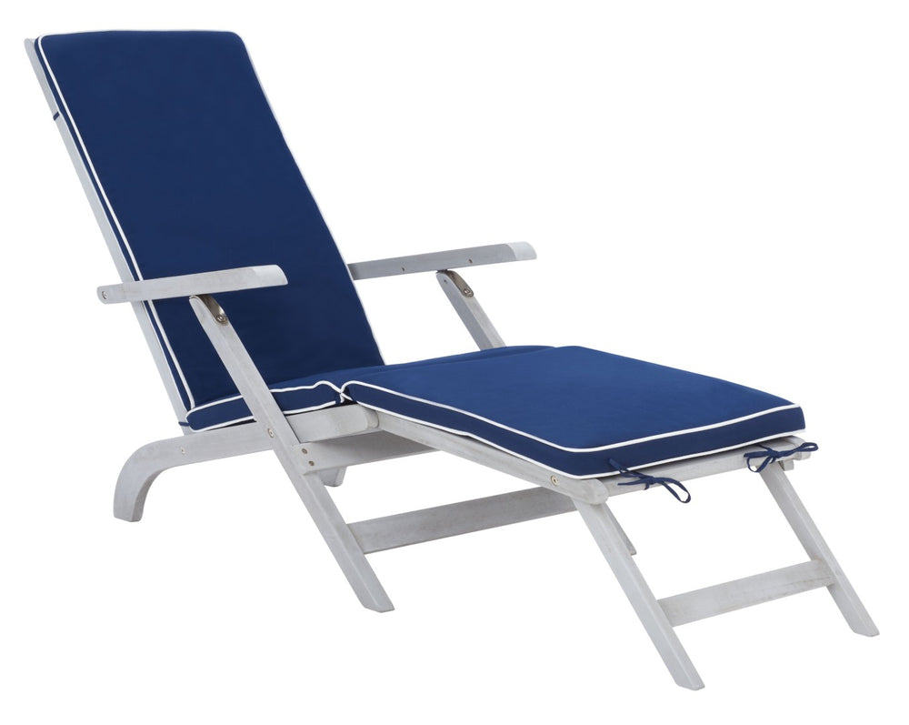 Safavieh PALMDALE Lounge Chair - Coastal Elegance with Durable Acacia Frame & Weather-Resistant Cushion Grey / Navy PAT7015B