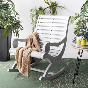 Safavieh SONORA Outdoor Rocking Chair – Elegant Eucalyptus Design for Relaxation on Your Porch or Patio Grey PAT7016A