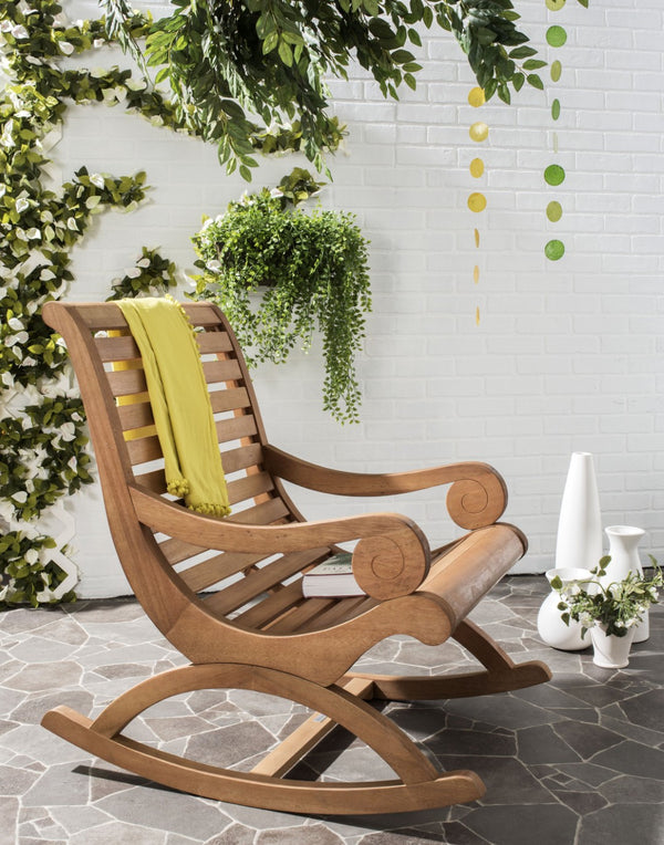 Safavieh SONORA Outdoor Rocking Chair – Elegant Eucalyptus Design for Relaxation on Your Porch or Patio Natural PAT7016B