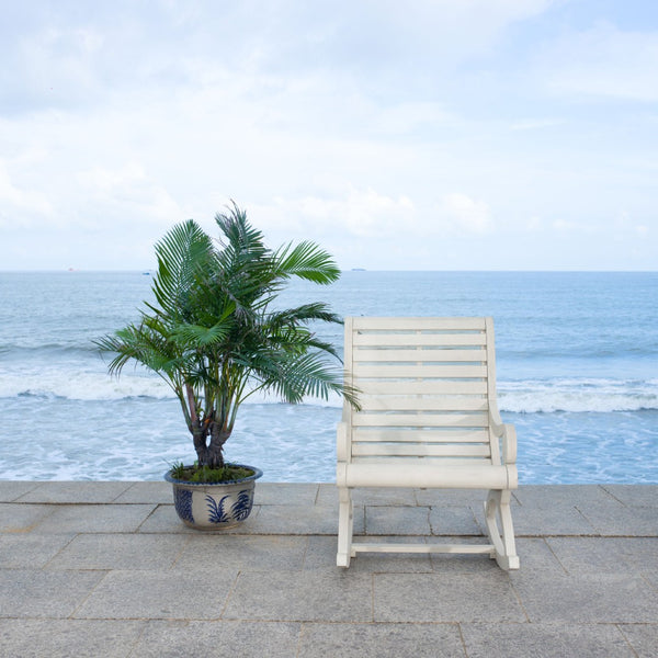 Safavieh SONORA Outdoor Rocking Chair – Elegant Eucalyptus Design for Relaxation on Your Porch or Patio White PAT7016C