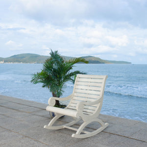 Safavieh SONORA Outdoor Rocking Chair – Elegant Eucalyptus Design for Relaxation on Your Porch or Patio White PAT7016C