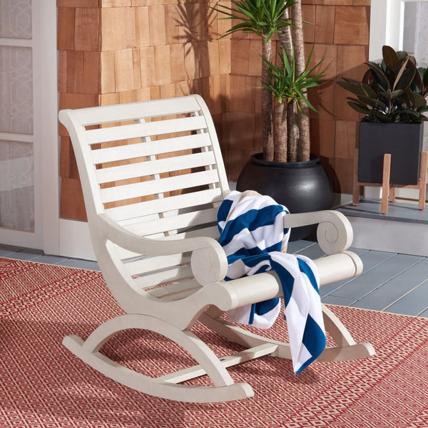 Safavieh SONORA Outdoor Rocking Chair – Elegant Eucalyptus Design for Relaxation on Your Porch or Patio White PAT7016C