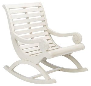 Safavieh SONORA Outdoor Rocking Chair – Elegant Eucalyptus Design for Relaxation on Your Porch or Patio White PAT7016C