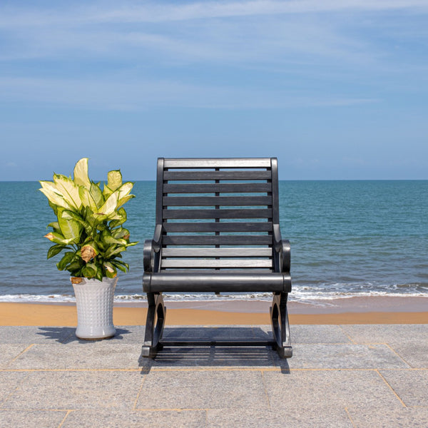 Safavieh SONORA Outdoor Rocking Chair – Elegant Eucalyptus Design for Relaxation on Your Porch or Patio Black PAT7016D