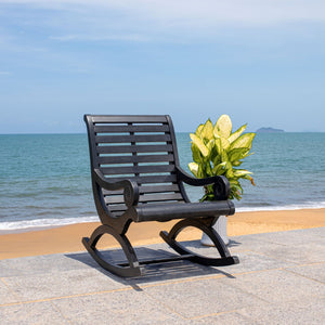 Safavieh SONORA Outdoor Rocking Chair – Elegant Eucalyptus Design for Relaxation on Your Porch or Patio Black PAT7016D