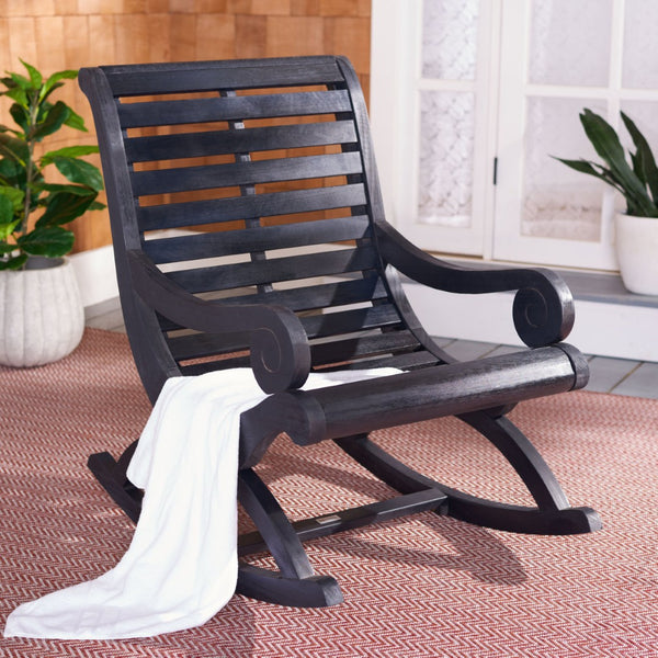 Safavieh SONORA Outdoor Rocking Chair – Elegant Eucalyptus Design for Relaxation on Your Porch or Patio Black PAT7016D