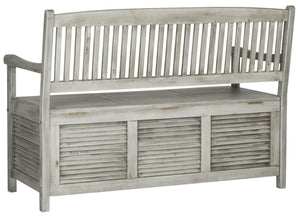 Safavieh BRISBANE Outdoor Storage Bench - Stylish Acacia Wood Seat with Hidden Compartment for Patios Grey PAT7017A