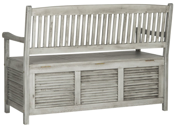 Safavieh BRISBANE Outdoor Storage Bench - Stylish Acacia Wood Seat with Hidden Compartment for Patios Grey PAT7017A