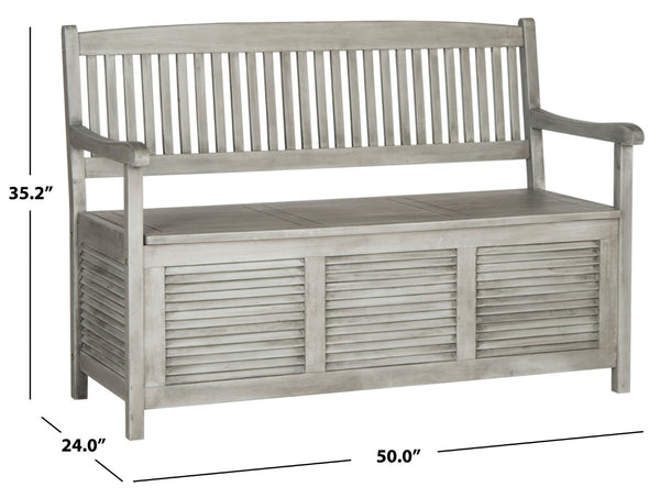 Safavieh BRISBANE Outdoor Storage Bench - Stylish Acacia Wood Seat with Hidden Compartment for Patios Grey PAT7017A