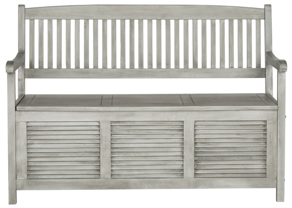 Safavieh BRISBANE Outdoor Storage Bench - Stylish Acacia Wood Seat with Hidden Compartment for Patios Grey PAT7017A