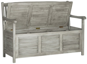 Safavieh BRISBANE Outdoor Storage Bench - Stylish Acacia Wood Seat with Hidden Compartment for Patios Grey PAT7017A