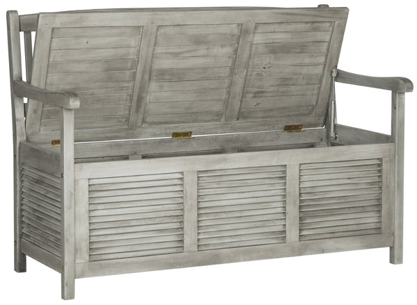 Safavieh BRISBANE Outdoor Storage Bench - Stylish Acacia Wood Seat with Hidden Compartment for Patios Grey PAT7017A