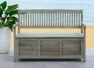 Safavieh BRISBANE Outdoor Storage Bench - Stylish Acacia Wood Seat with Hidden Compartment for Patios Grey PAT7017A