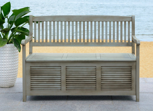 Safavieh BRISBANE Outdoor Storage Bench - Stylish Acacia Wood Seat with Hidden Compartment for Patios Grey PAT7017A