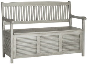 Safavieh BRISBANE Outdoor Storage Bench - Stylish Acacia Wood Seat with Hidden Compartment for Patios Grey PAT7017A