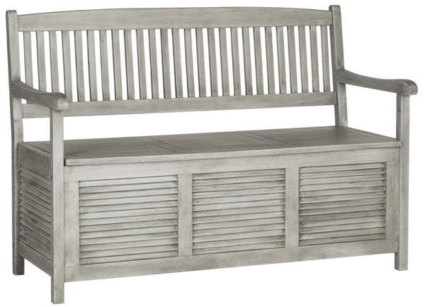 Safavieh BRISBANE Outdoor Storage Bench - Stylish Acacia Wood Seat with Hidden Compartment for Patios Grey PAT7017A