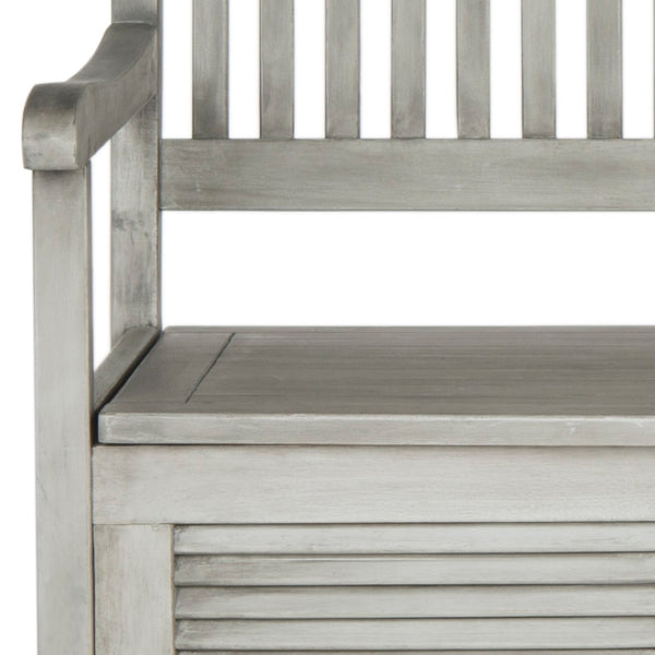 Safavieh BRISBANE Outdoor Storage Bench - Stylish Acacia Wood Seat with Hidden Compartment for Patios Grey PAT7017A
