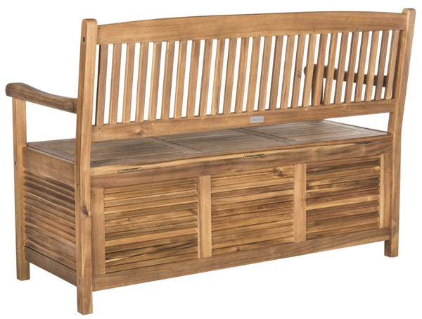 Safavieh BRISBANE Outdoor Storage Bench - Stylish Acacia Wood Seat with Hidden Compartment for Patios Natural PAT7017B