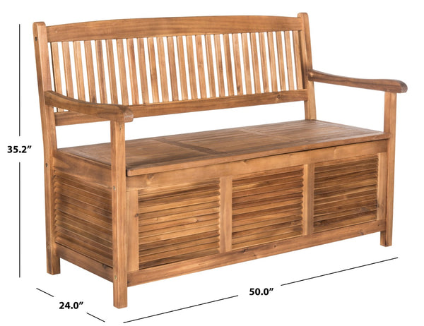 Safavieh BRISBANE Outdoor Storage Bench - Stylish Acacia Wood Seat with Hidden Compartment for Patios Natural PAT7017B