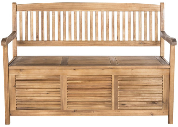 Safavieh BRISBANE Outdoor Storage Bench - Stylish Acacia Wood Seat with Hidden Compartment for Patios Natural PAT7017B