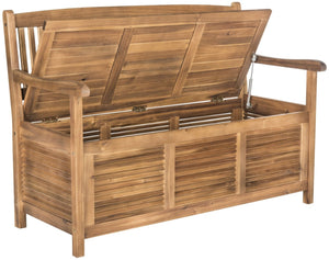 Safavieh BRISBANE Outdoor Storage Bench - Stylish Acacia Wood Seat with Hidden Compartment for Patios Natural PAT7017B