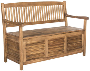 Safavieh BRISBANE Outdoor Storage Bench - Stylish Acacia Wood Seat with Hidden Compartment for Patios Natural PAT7017B