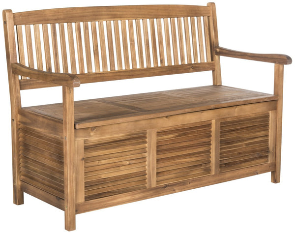 Safavieh BRISBANE Outdoor Storage Bench - Stylish Acacia Wood Seat with Hidden Compartment for Patios Natural PAT7017B