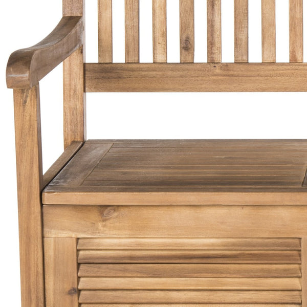 Safavieh BRISBANE Outdoor Storage Bench - Stylish Acacia Wood Seat with Hidden Compartment for Patios Natural PAT7017B