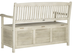 Safavieh BRISBANE Outdoor Storage Bench - Stylish Acacia Wood Seat with Hidden Compartment for Patios Distressed / White PAT7017C