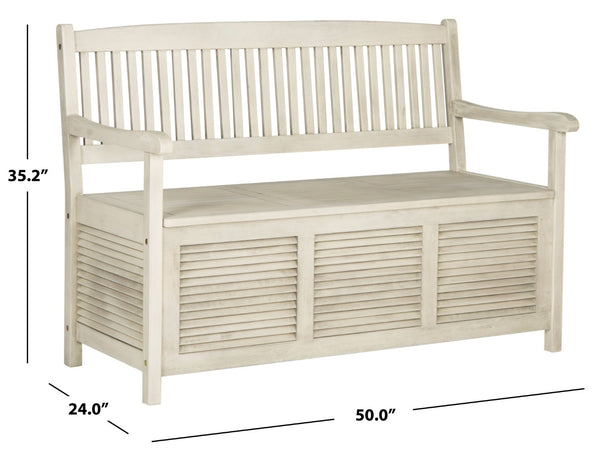Safavieh BRISBANE Outdoor Storage Bench - Stylish Acacia Wood Seat with Hidden Compartment for Patios Distressed / White PAT7017C