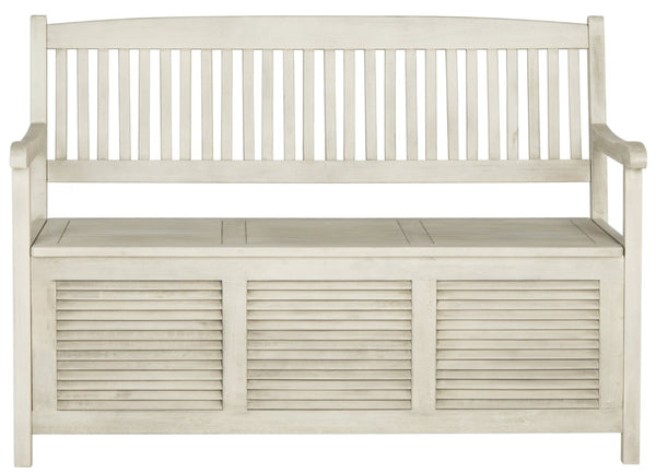 Safavieh BRISBANE Outdoor Storage Bench - Stylish Acacia Wood Seat with Hidden Compartment for Patios Distressed / White PAT7017C