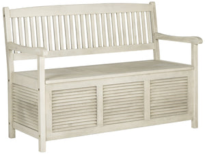 Safavieh BRISBANE Outdoor Storage Bench - Stylish Acacia Wood Seat with Hidden Compartment for Patios Distressed / White PAT7017C