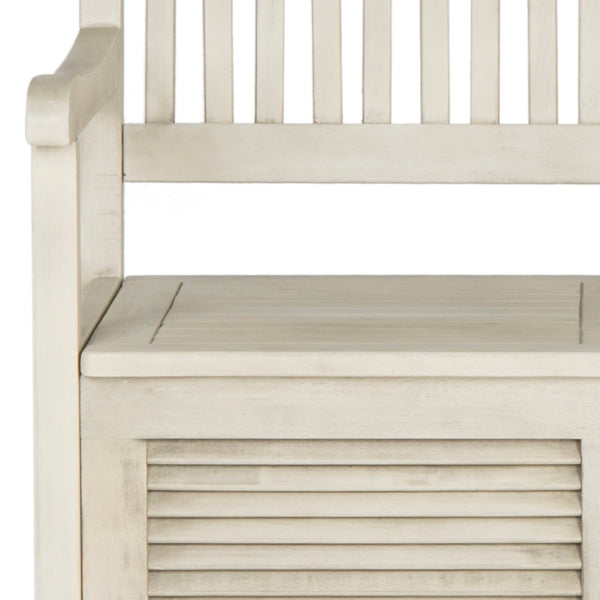 Safavieh BRISBANE Outdoor Storage Bench - Stylish Acacia Wood Seat with Hidden Compartment for Patios Distressed / White PAT7017C
