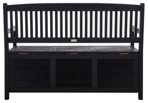 Safavieh BRISBANE Outdoor Storage Bench - Stylish Acacia Wood Seat with Hidden Compartment for Patios Black PAT7017D