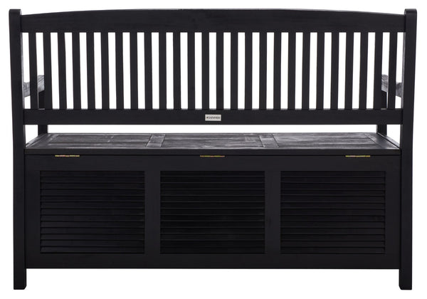 Safavieh BRISBANE Outdoor Storage Bench - Stylish Acacia Wood Seat with Hidden Compartment for Patios Black PAT7017D