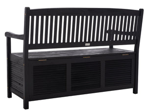 Safavieh BRISBANE Outdoor Storage Bench - Stylish Acacia Wood Seat with Hidden Compartment for Patios Black PAT7017D