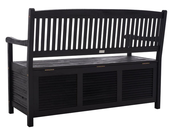 Safavieh BRISBANE Outdoor Storage Bench - Stylish Acacia Wood Seat with Hidden Compartment for Patios Black PAT7017D