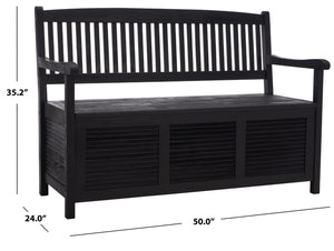 Safavieh BRISBANE Outdoor Storage Bench - Stylish Acacia Wood Seat with Hidden Compartment for Patios Black PAT7017D