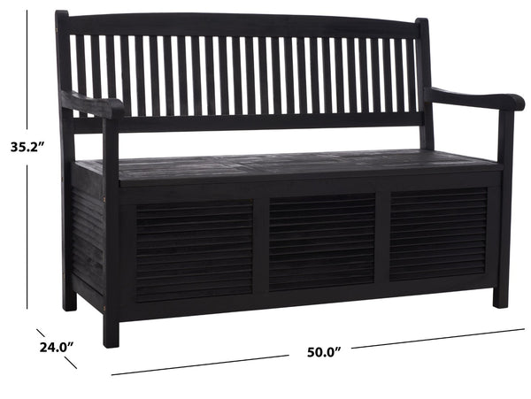 Safavieh BRISBANE Outdoor Storage Bench - Stylish Acacia Wood Seat with Hidden Compartment for Patios Black PAT7017D