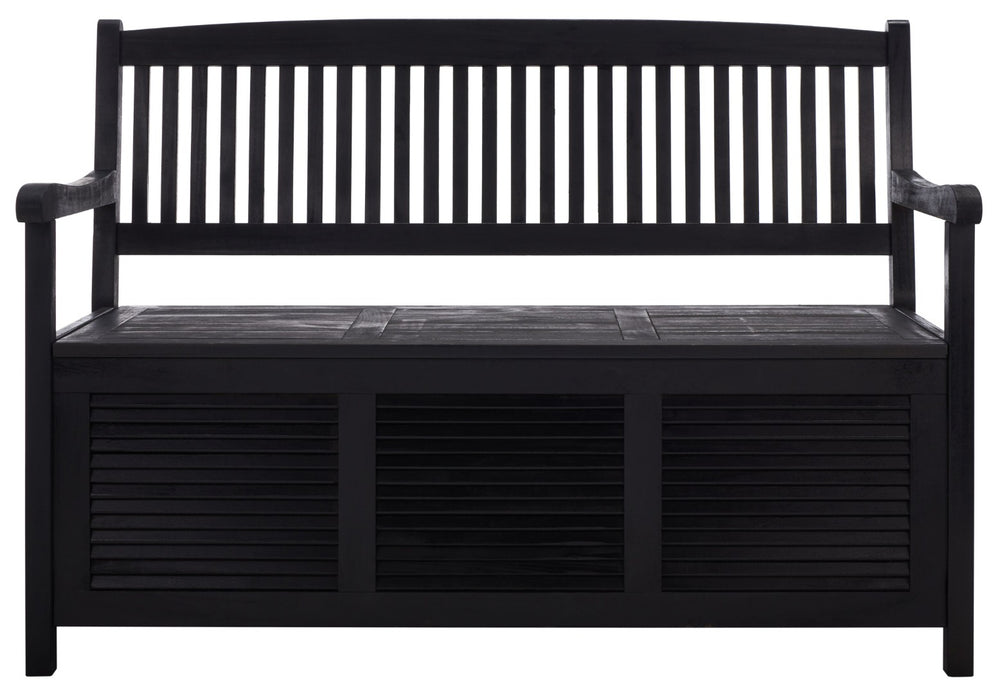 Safavieh BRISBANE Outdoor Storage Bench - Stylish Acacia Wood Seat with Hidden Compartment for Patios Black PAT7017D