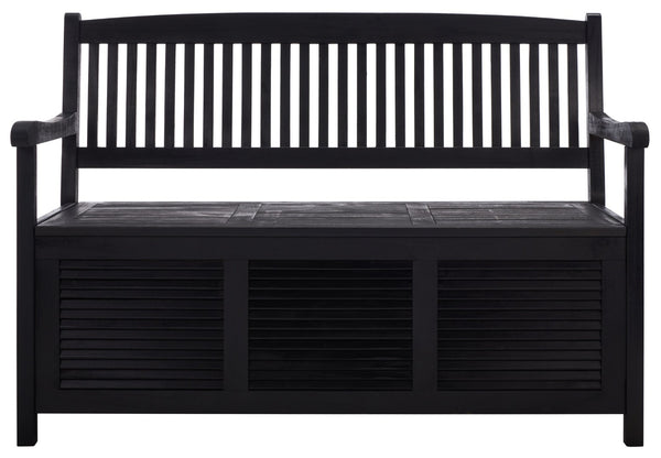 Safavieh BRISBANE Outdoor Storage Bench - Stylish Acacia Wood Seat with Hidden Compartment for Patios Black PAT7017D