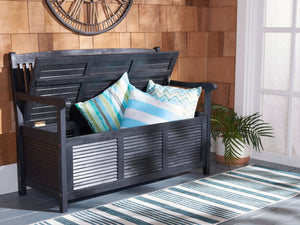 Safavieh BRISBANE Outdoor Storage Bench - Stylish Acacia Wood Seat with Hidden Compartment for Patios Black PAT7017D