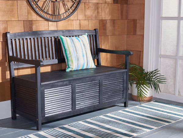 Safavieh BRISBANE Outdoor Storage Bench - Stylish Acacia Wood Seat with Hidden Compartment for Patios Black PAT7017D